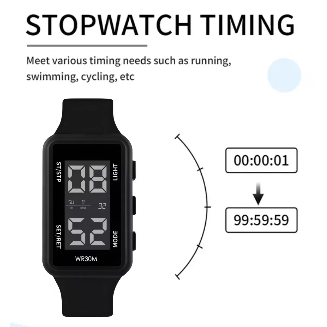ساعت مچی دیجیتال مدل تک زمانه بند رابر کرنوگراف ضد آب استخری کد ۲
