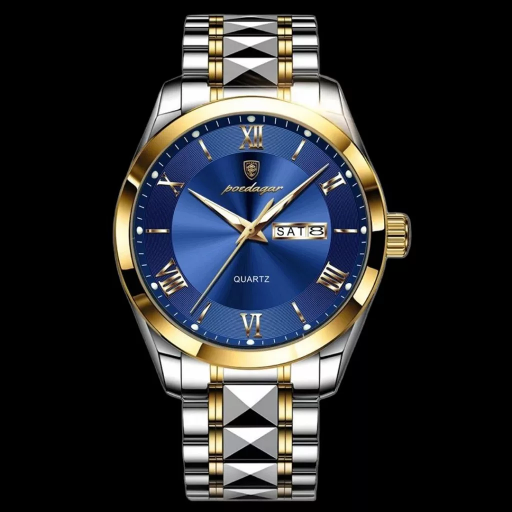 ساعت مچی عقربه‌ای کوارتز مردانه پوداگار مدل الماسی تک موتور دو تقویمه کد 12