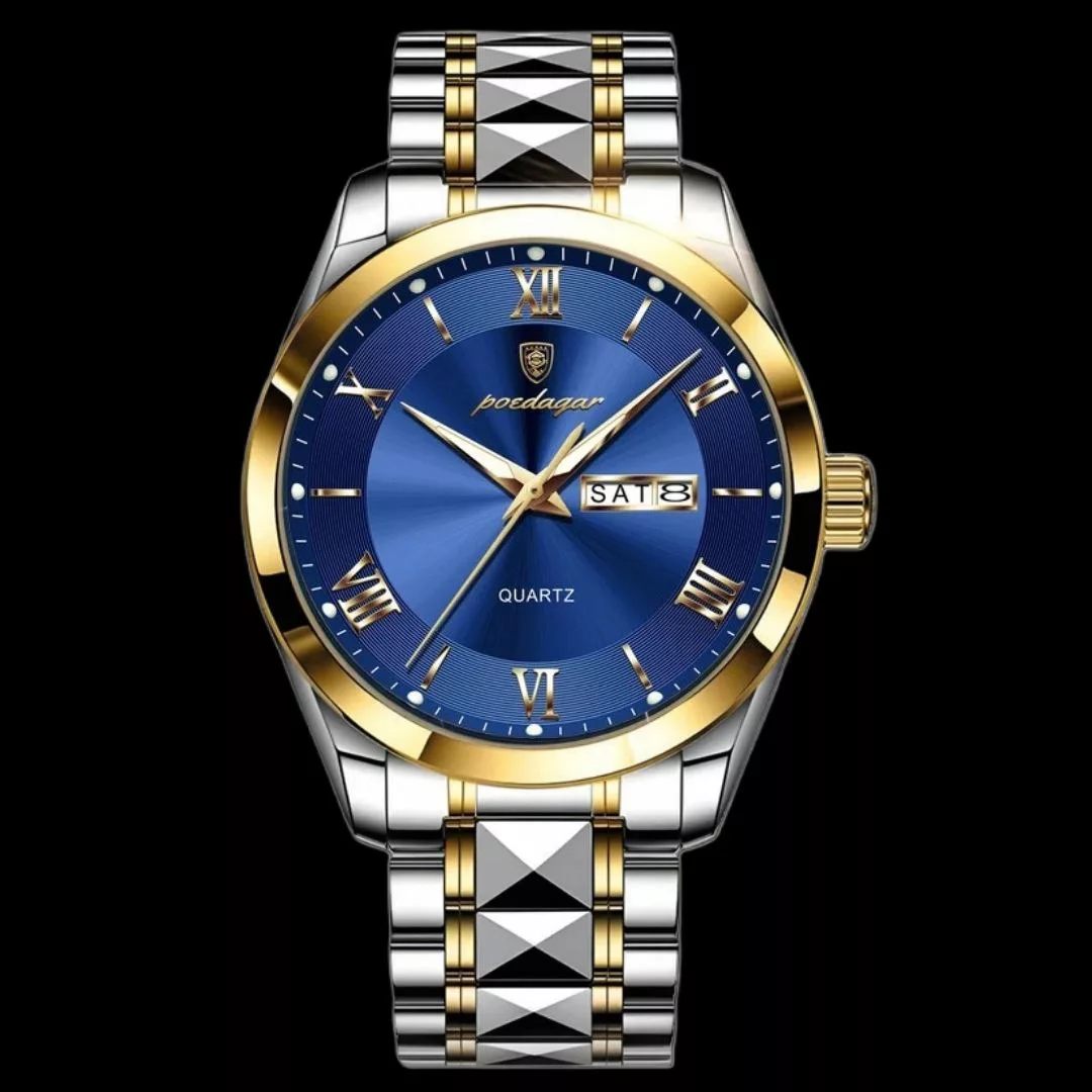 ساعت مچی عقربه‌ای کوارتز مردانه پوداگار مدل الماسی تک موتور دو تقویمه کد 12