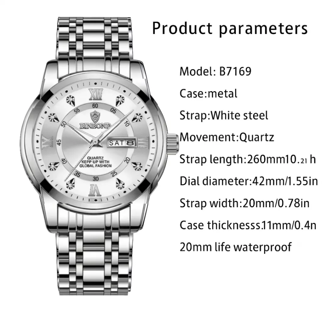 ساعت مچی عقربه‌ای کوارتز مردانه بین باند مدل لوکس کلاسیک دی دیت بند طرح بافت قفل مخفی کد ۷