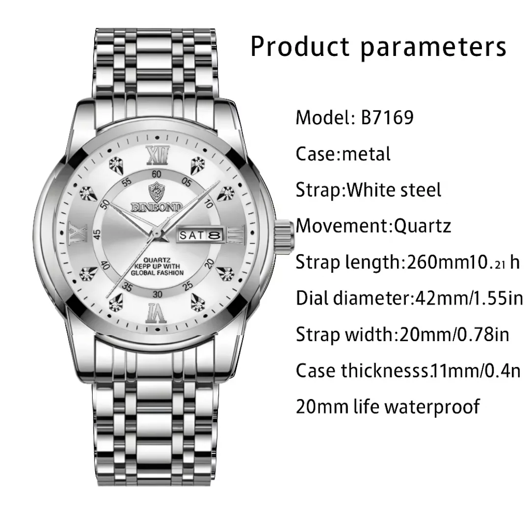 ساعت مچی عقربه‌ای کوارتز مردانه بین باند مدل لوکس کلاسیک دی دیت بند طرح بافت قفل مخفی کد ۷