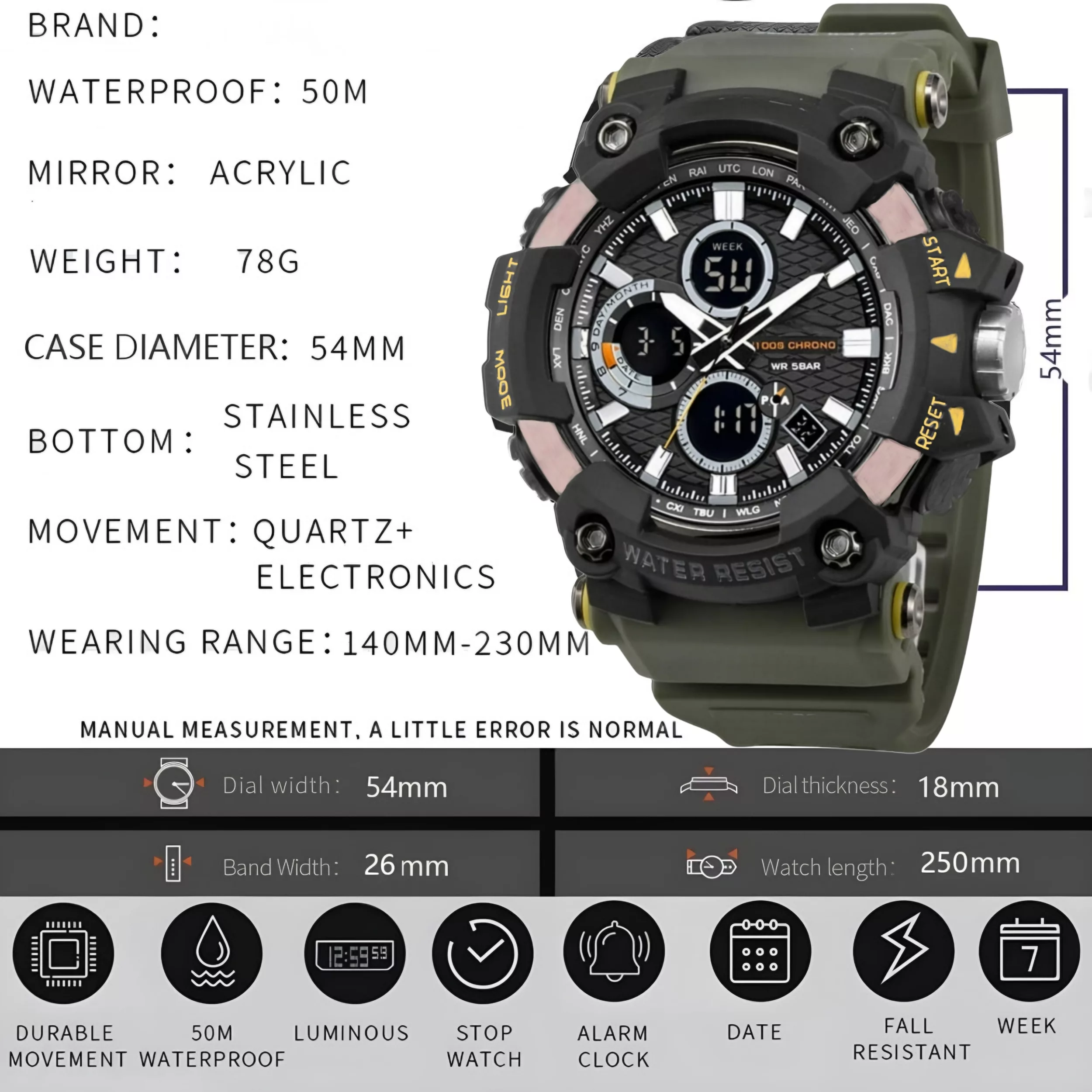 ساعت مچی عقربه‌ای مردانه کوارتز مدل دو زمانه کرنوگراف کد 1