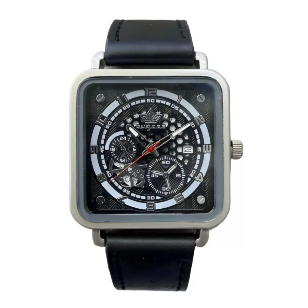 ساعت مچی عقربه‌ای مردانه مدل صفحه اسکلتون تقویم دار بند چرم کد 1