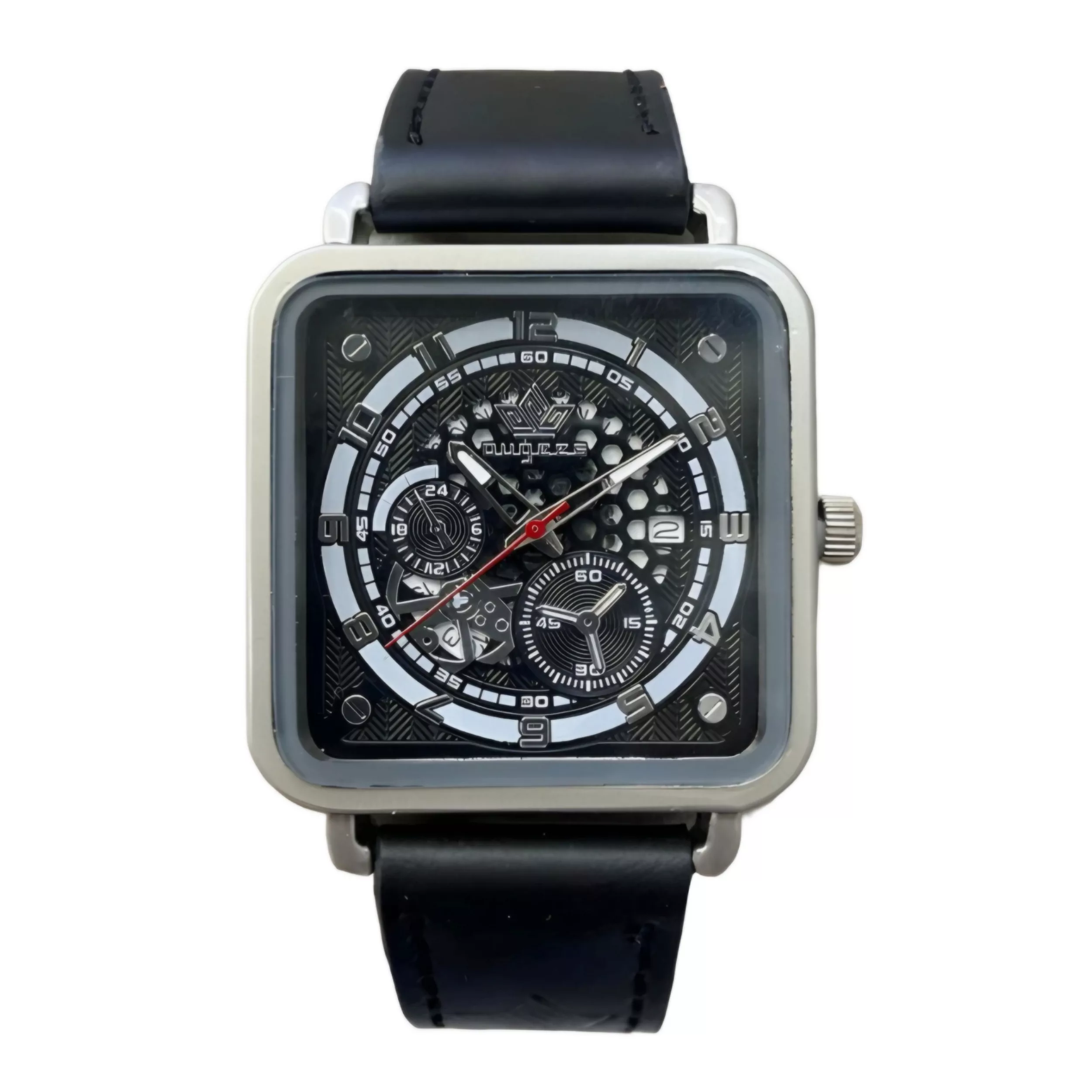 ساعت مچی عقربه‌ای مردانه مدل صفحه اسکلتون تقویم دار بند چرم کد 1