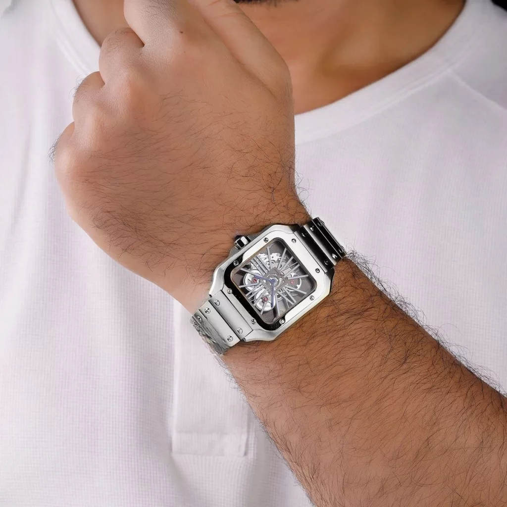 ساعت مچی عقربه‌ای کوارتز مردانه مدل پشت شیشه ای موتور نمایان کد 006