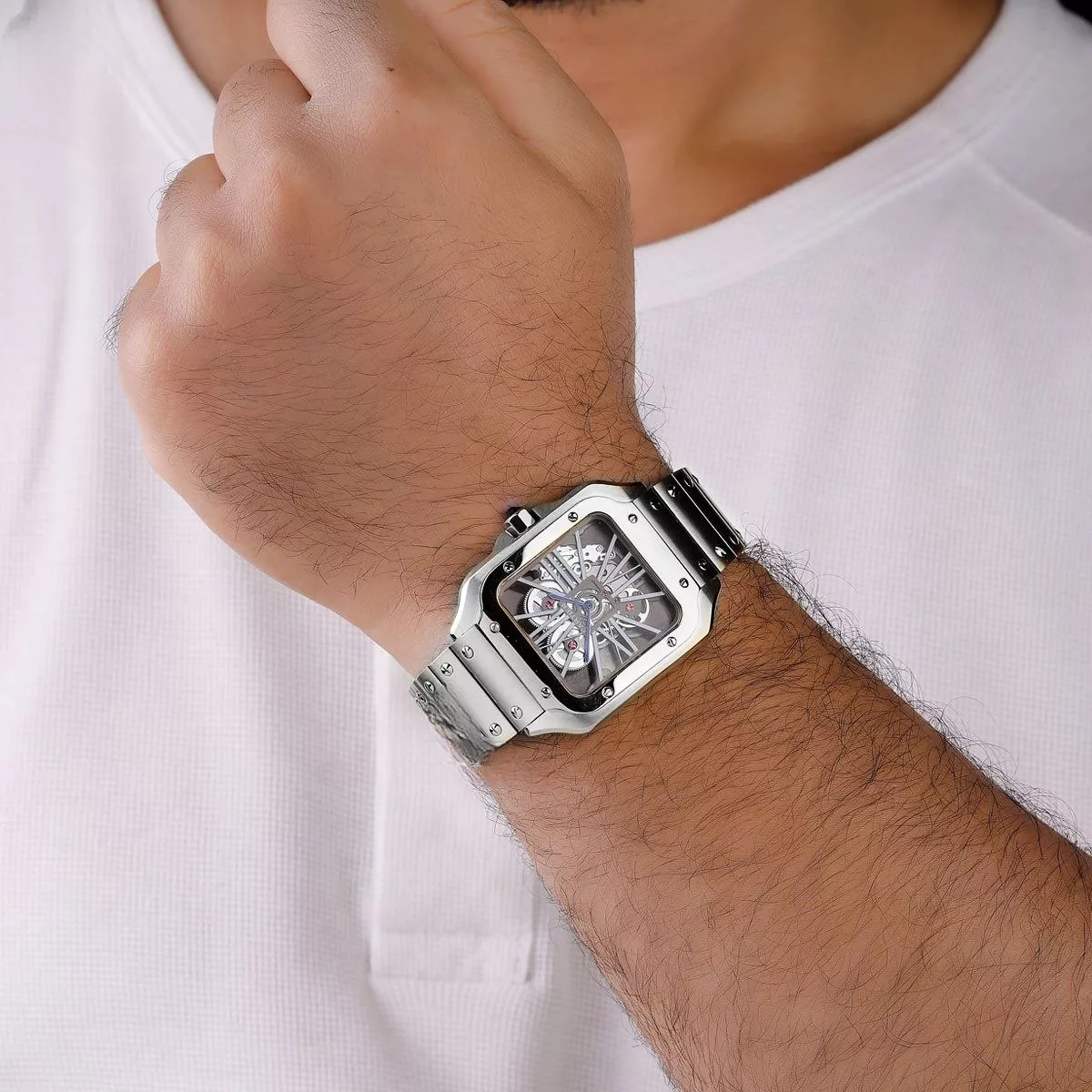 ساعت مچی عقربه‌ای کوارتز مردانه مدل پشت شیشه ای موتور نمایان کد 006