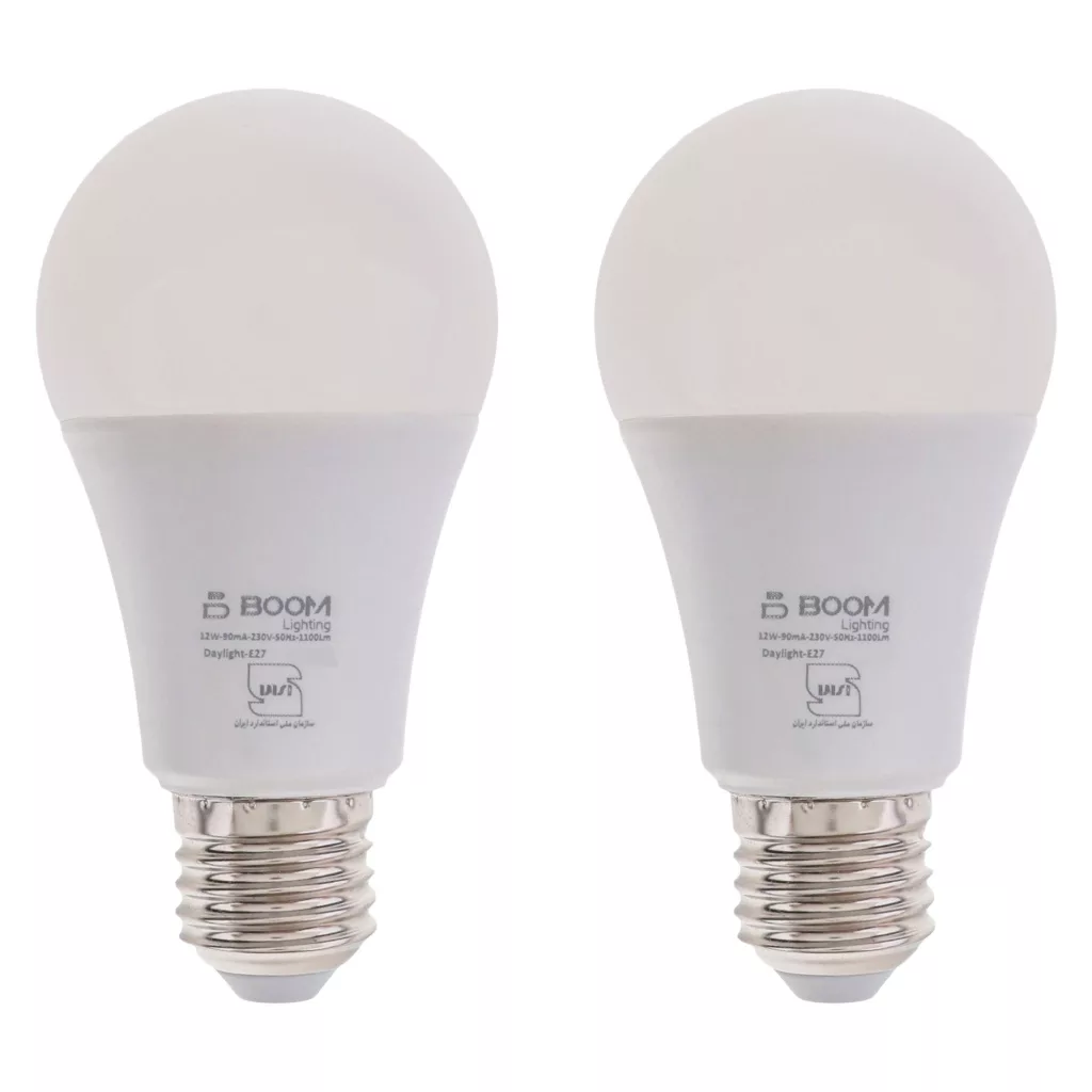 لامپ ال ای دی 12 وات بوم لایتینگ مدل حبابی پایه E27 بسته 2 عددی