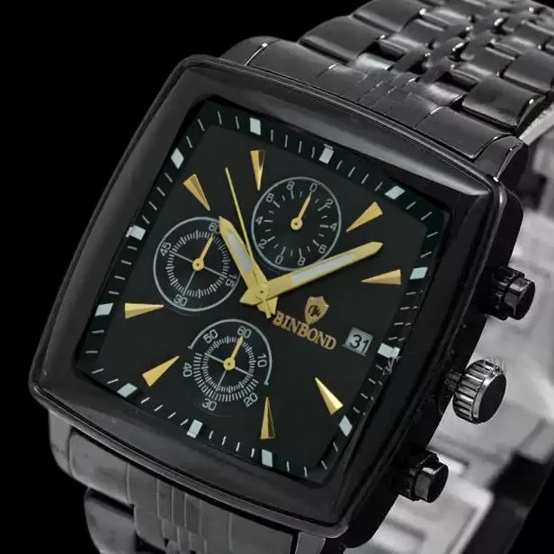 ساعت مچی عقربه‌ای کوارتز مردانه بین باند مدل مربعی سه موتور فعال کورنوگراف کد m2