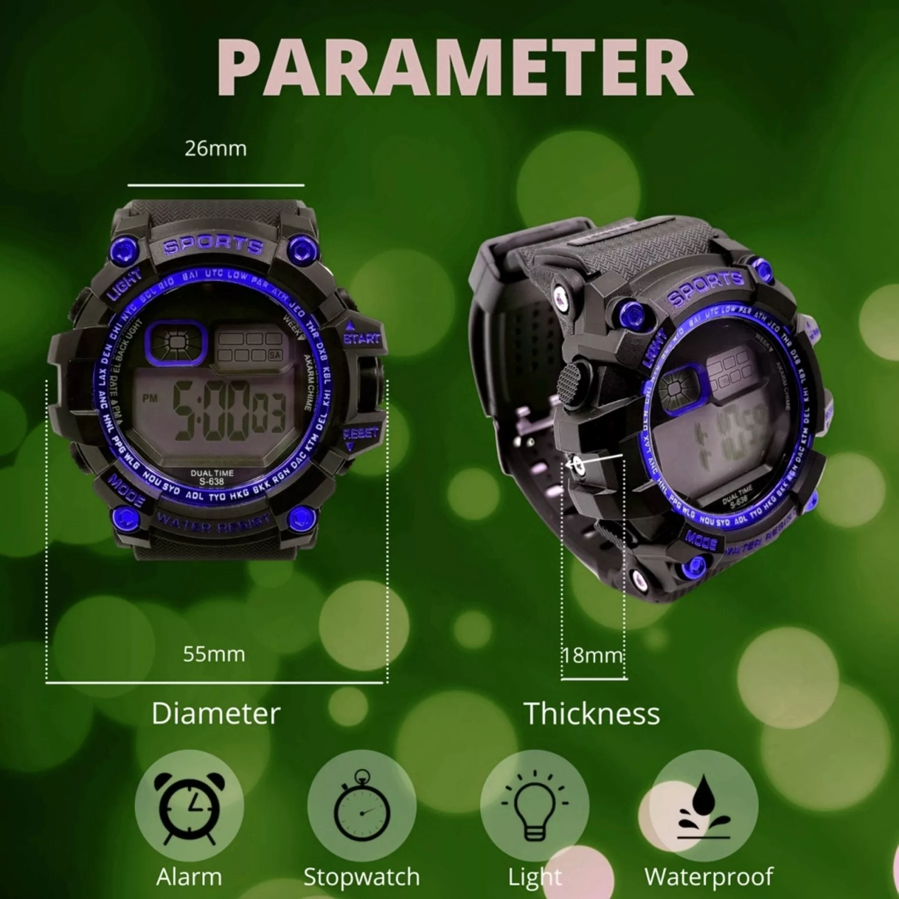 ساعت مچی دیجیتال مدل تک زمانه کرنومتر دار کد 3