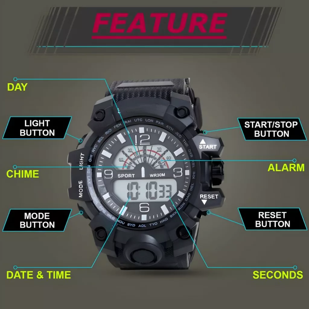 ساعت مچی دیجیتال مردانه مدل اسپرت تک زمانه کرنوگراف بند پیو کد ۵