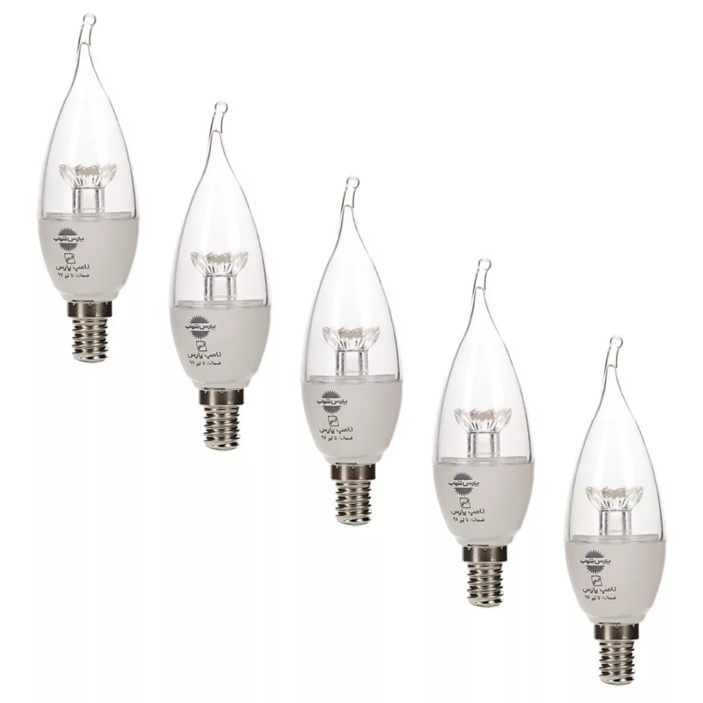 لامپ ال ای دی 6 وات اشکی زینتی شفاف پارس شهاب پایه E14 بسته 5 عددی