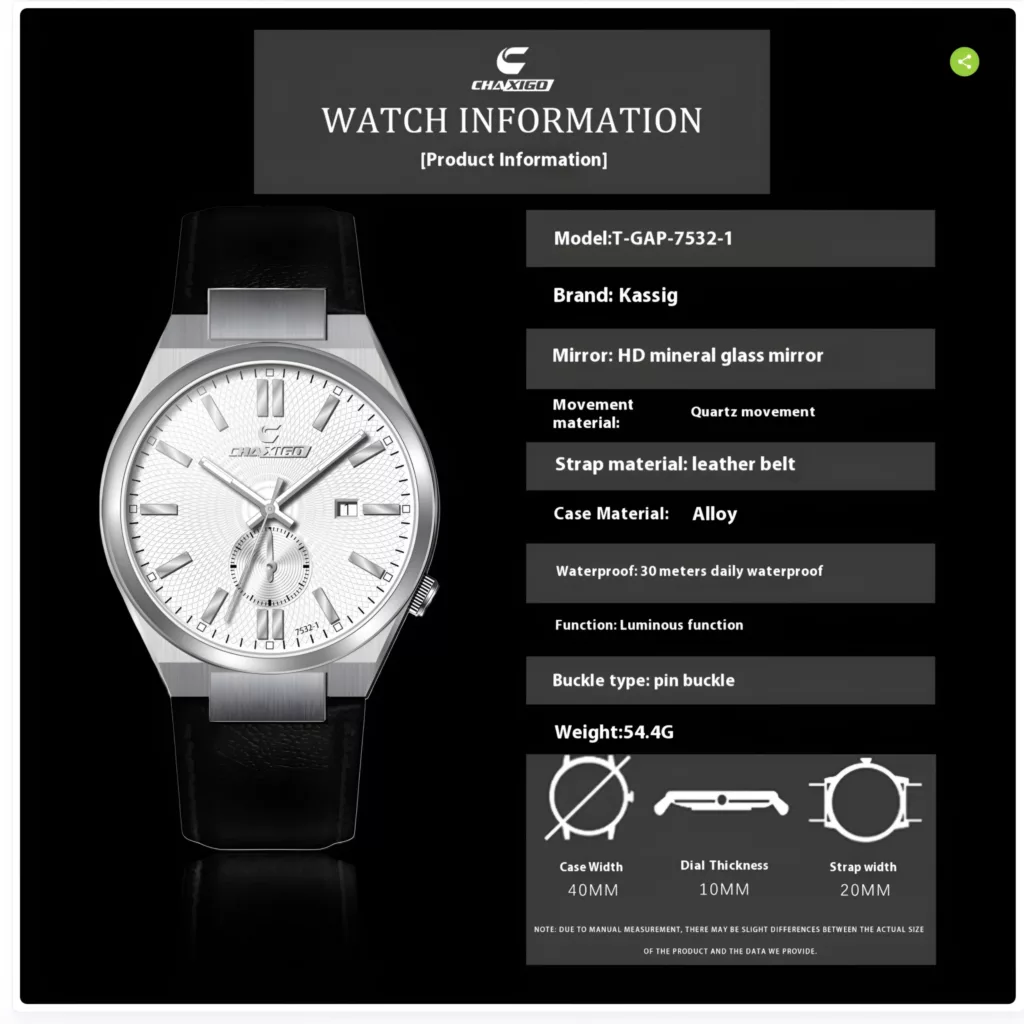 ساعت مچی عقربه‌ای کوارتز مردانه چاکسیگو مدل کلاسیک اسپرت تک موتوره بند چرم کد C1