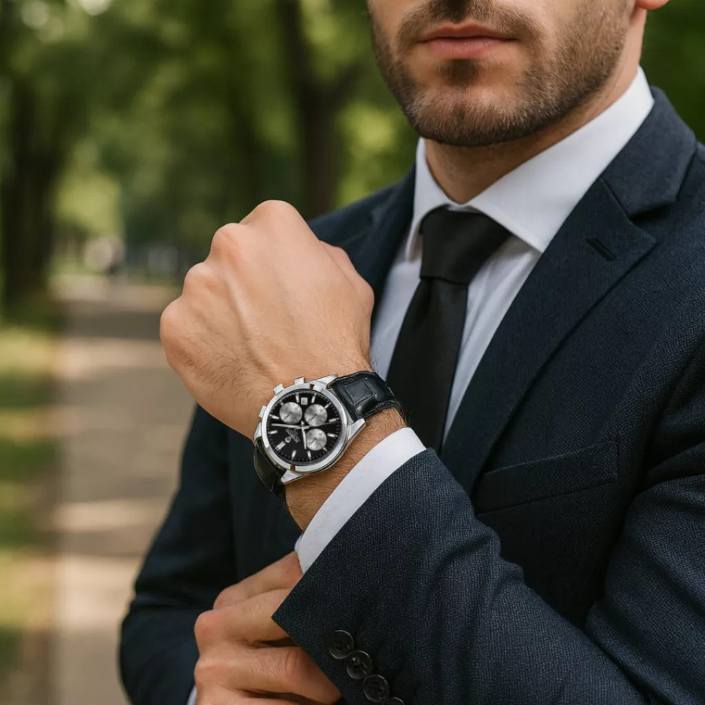 ساعت مچی عقربه‌ای کوارتز مردانه بین باند مدل اسپرت لوکس سه موتور فعال کرنوگراف بند چرم کد J3