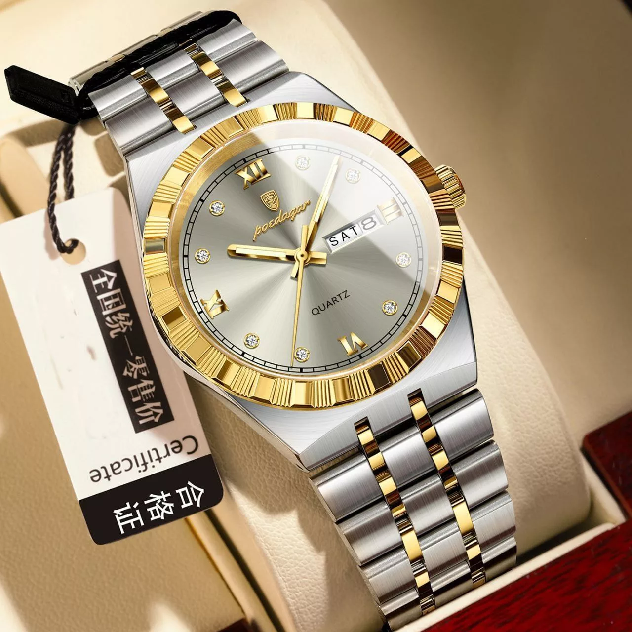 ساعت مچی عقربه‌ای کوارتز مردانه پوداگار مدل ضدآب قفل پروانه‌ای کد 001