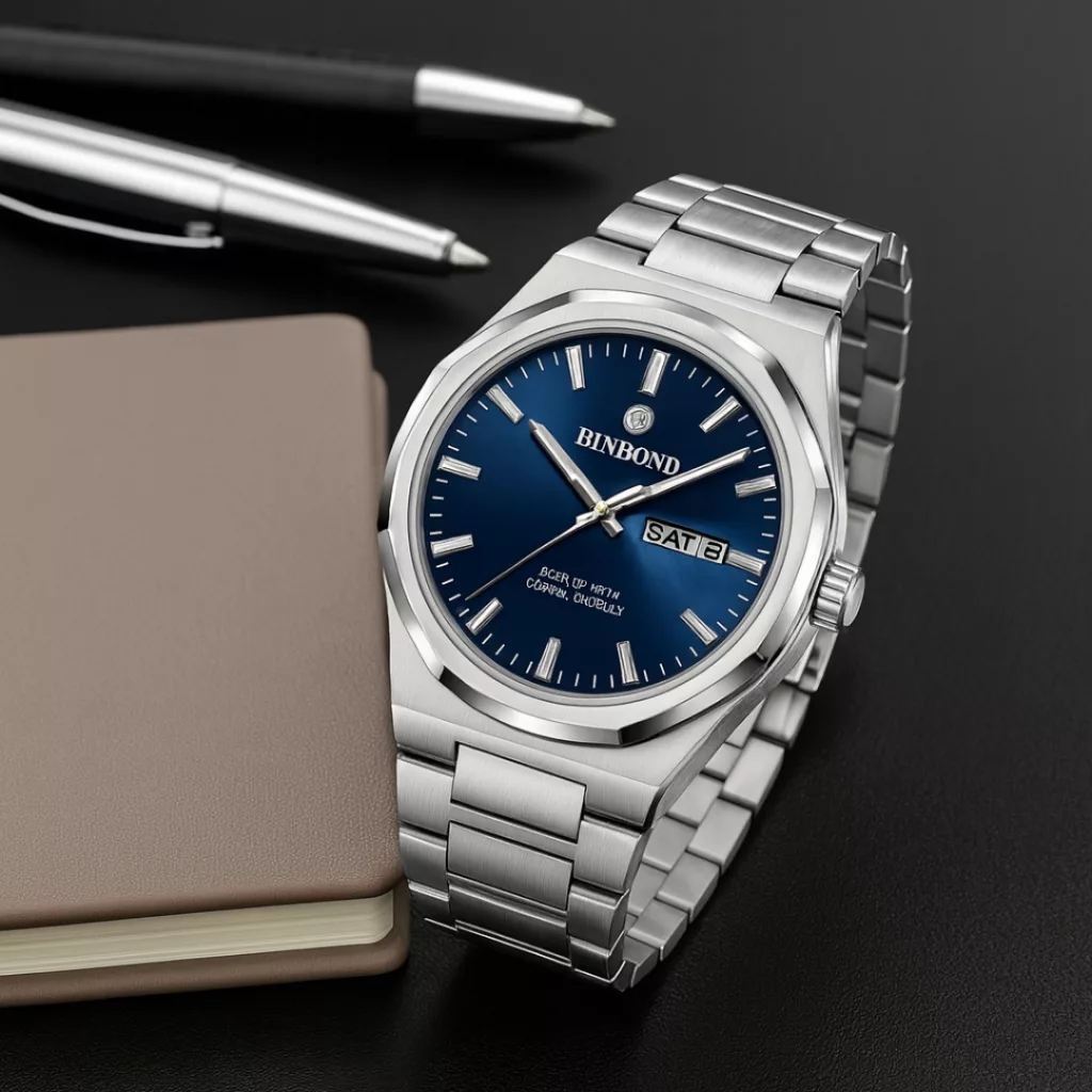 ساعت مچی عقربه‌ای کوارتز مردانه بین باند مدل دی دیت بند استیل قفل مخفی کد J.A1