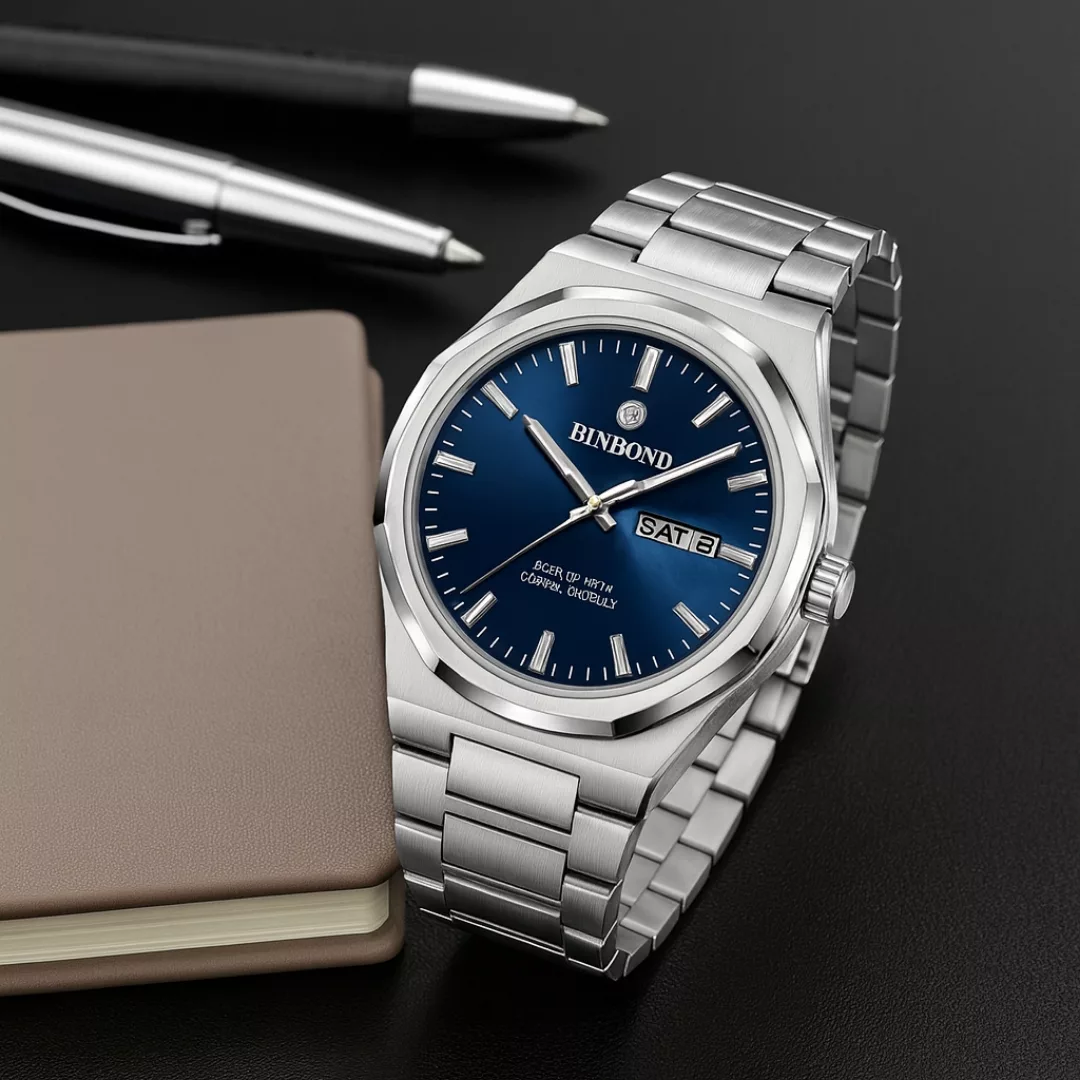 ساعت مچی عقربه‌ای کوارتز مردانه بین باند مدل دی دیت بند استیل قفل مخفی کد J.A1