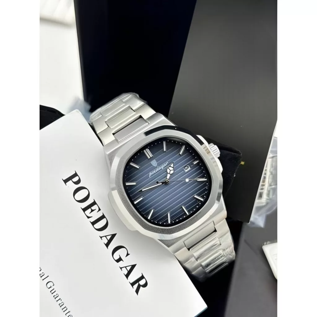 ساعت مچی عقربه‌ای کوارتز مردانه پوداگار مدل ناتیلوس اسپرت تک موتوره بند استیل دیت جاست قفل مخفی کد P3