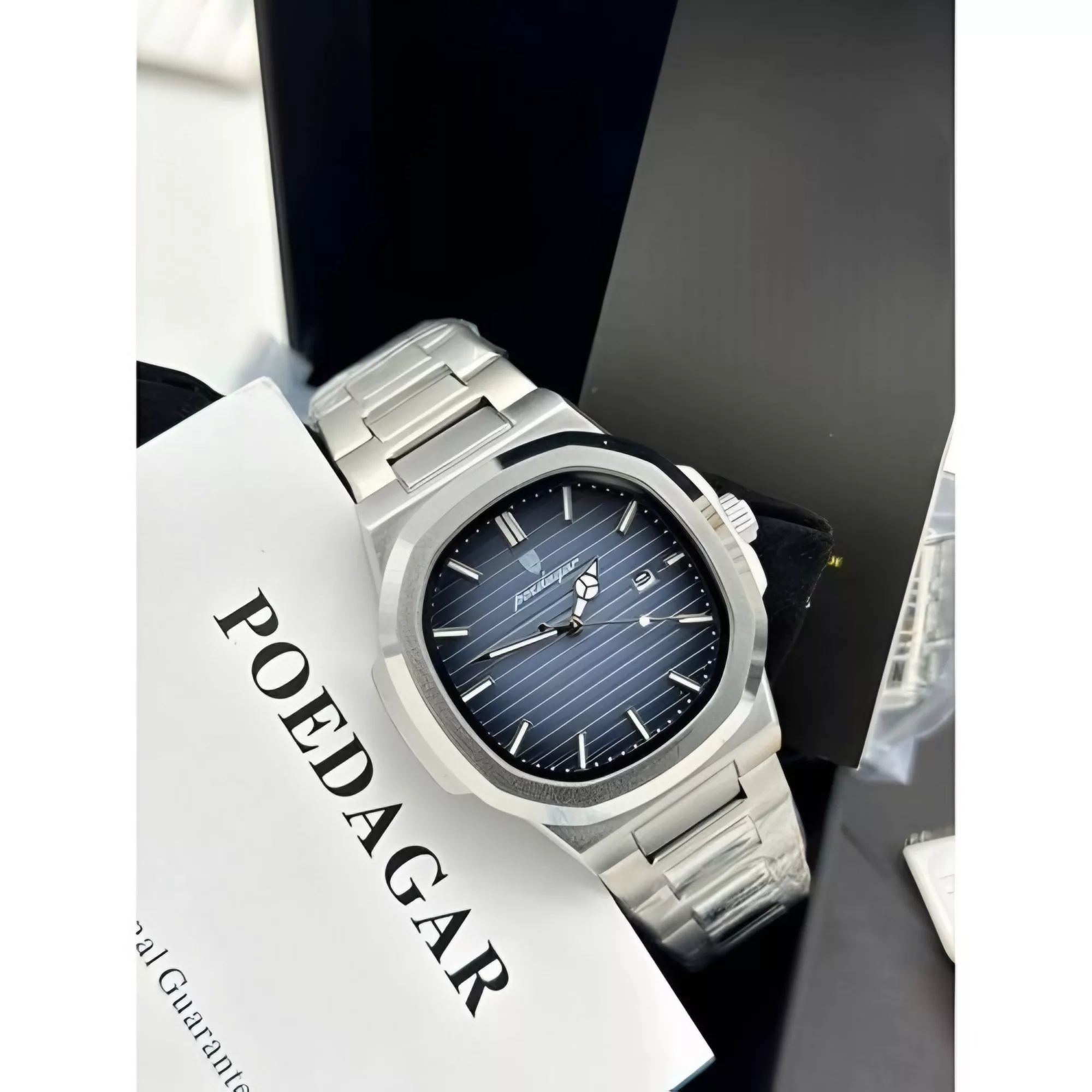 ساعت مچی عقربه‌ای کوارتز مردانه پوداگار مدل ناتیلوس اسپرت تک موتوره بند استیل دیت جاست قفل مخفی کد P3