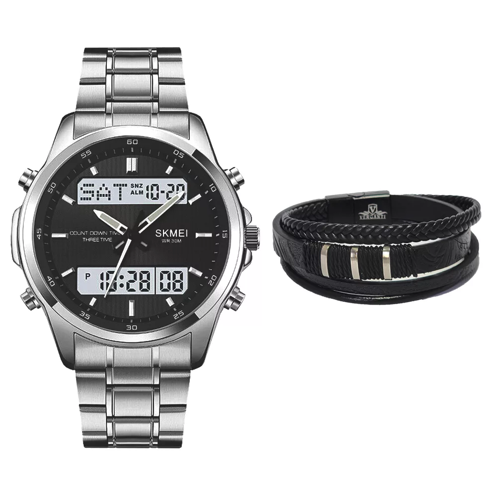 ساعت مچی عقربه‌ای مردانه کوارتز اسکمی مدل 2049SIBK به همراه دستبند