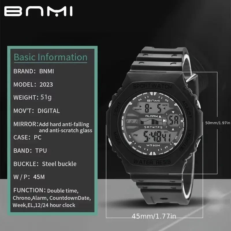 ساعت مچی دیجیتال مردانه بنمی مدل NO7