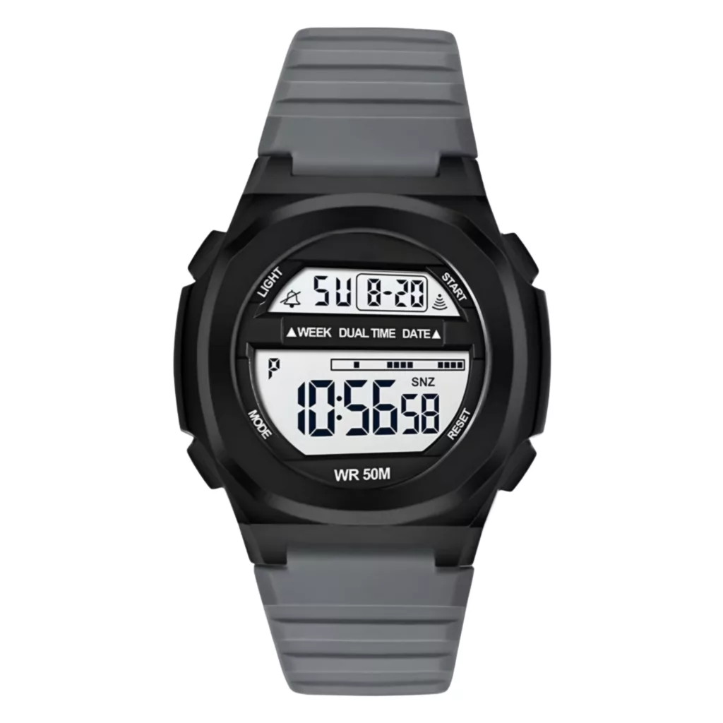 ساعت مچی دیجیتال مدل کوارتز تک زمانه کرنومتر دار بند پیو ضد آب کد ۱.۲