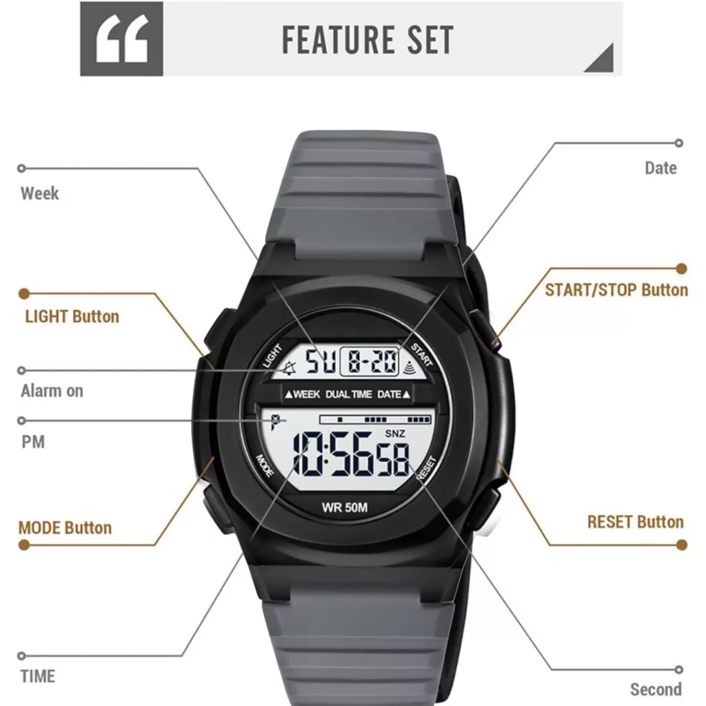 ساعت مچی دیجیتال مدل کوارتز تک زمانه کرنومتر دار بند پیو ضد آب کد ۱.۲