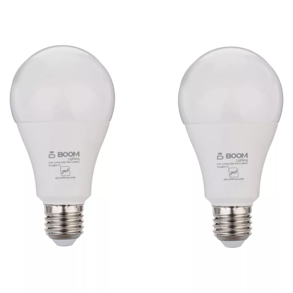 لامپ ال ای دی 15 وات بوم لایتینگ مدل حبابی پایه E27 بسته دو عددی