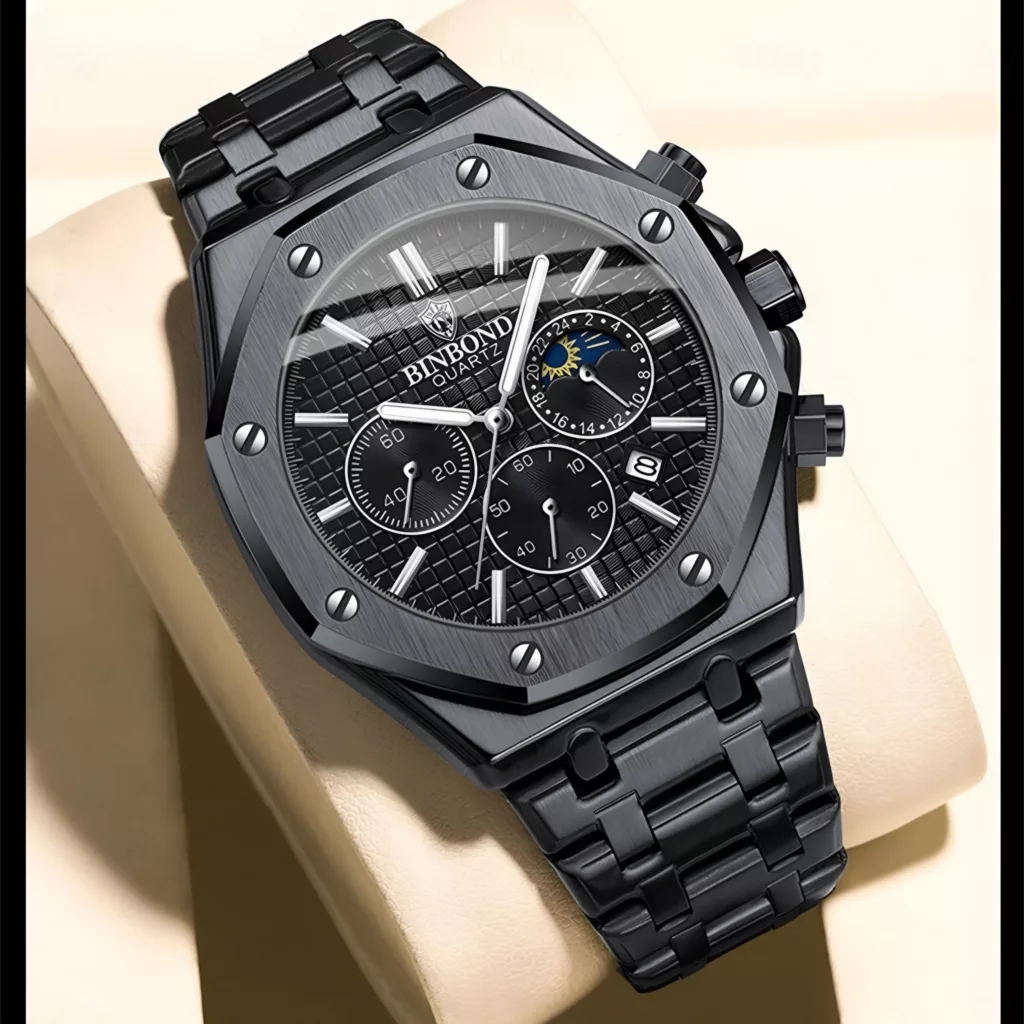 ساعت مچی عقربهای مردانه کوارتز بین باند مدل کلاسیک سه موتور فعال کرنوگراف بند استیل کد 2