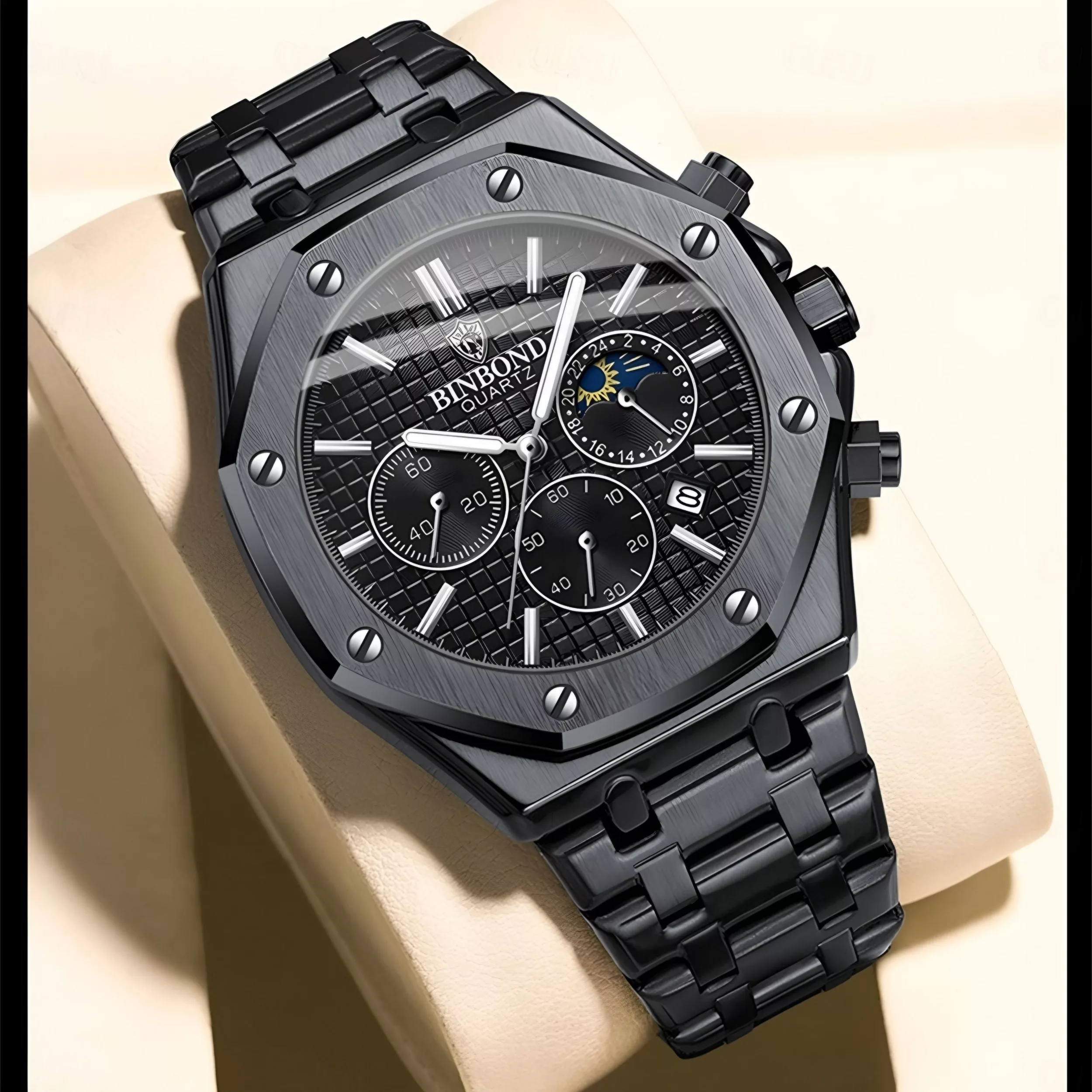 ساعت مچی عقربهای مردانه کوارتز بین باند مدل کلاسیک سه موتور فعال کرنوگراف بند استیل کد 2