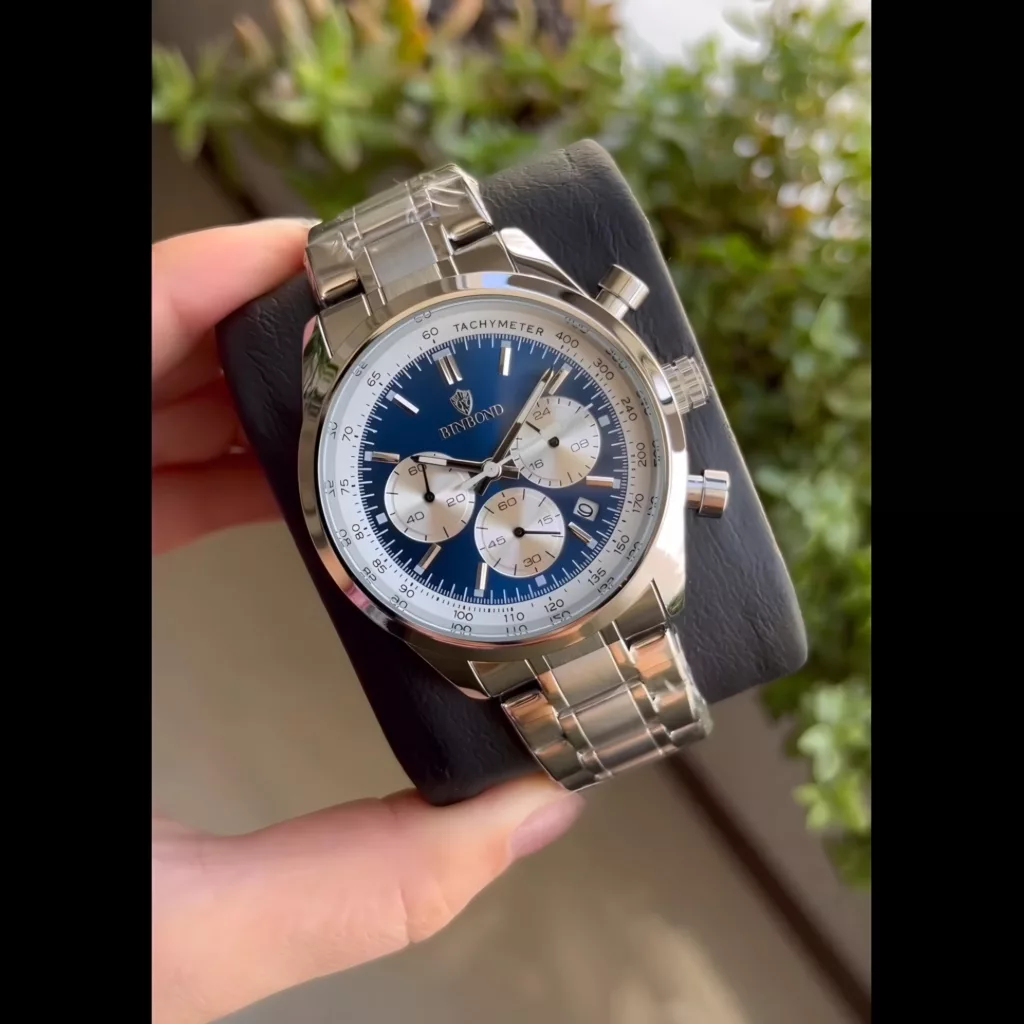 ساعت مچی عقربه‌ای کوارتز مردانه بین باند مدل اسپرت سه موتور فعال کرنوگراف بند استیل کد ۱