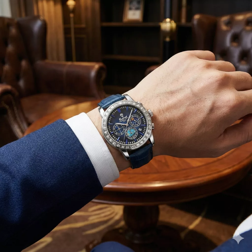 ساعت مچی عقربه‌ای کوارتز مردانه بین باند مدل اسپرت لوکس سه موتور فعال کرنوگراف بند چرم کد BN1