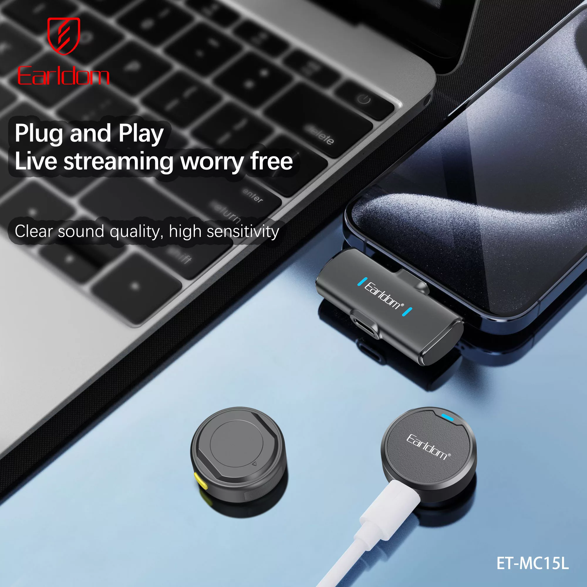 ست میکروفن بی سیم ارلدام مدل MC15L با درگاه اتصال لایتنینگ