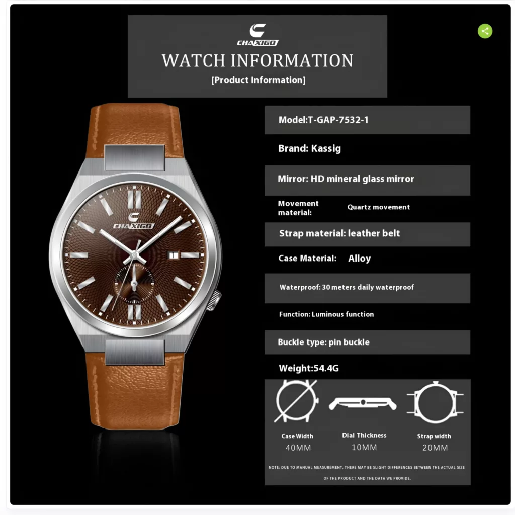 ساعت مچی عقربه‌ای کوارتز مردانه چاکسیگو مدل کلاسیک اسپرت تک موتوره بند چرم کد C2