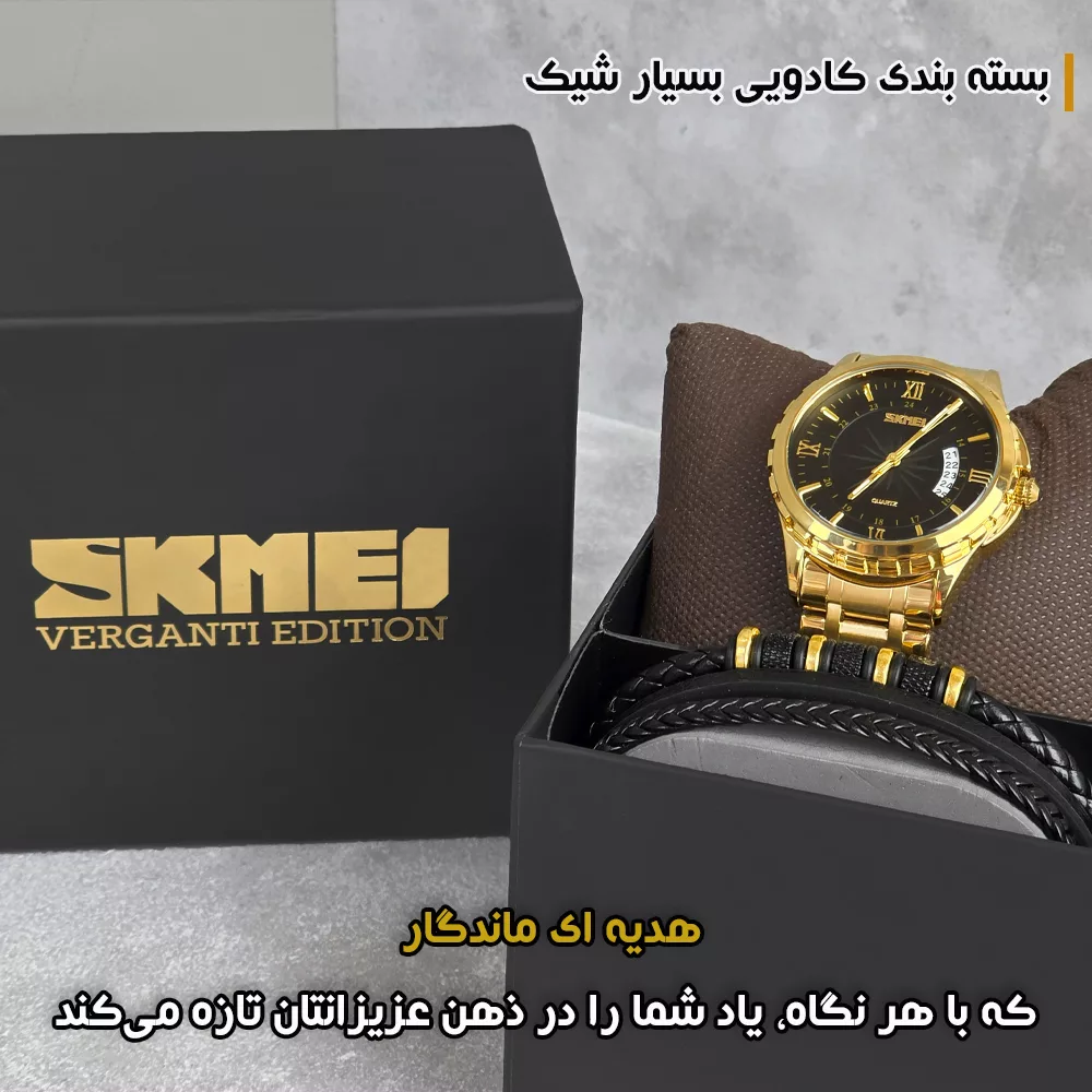 ساعت مچی عقربه‌ای کوارتز مردانه اسکمی مدل 9069GDBK به همراه دستبند
