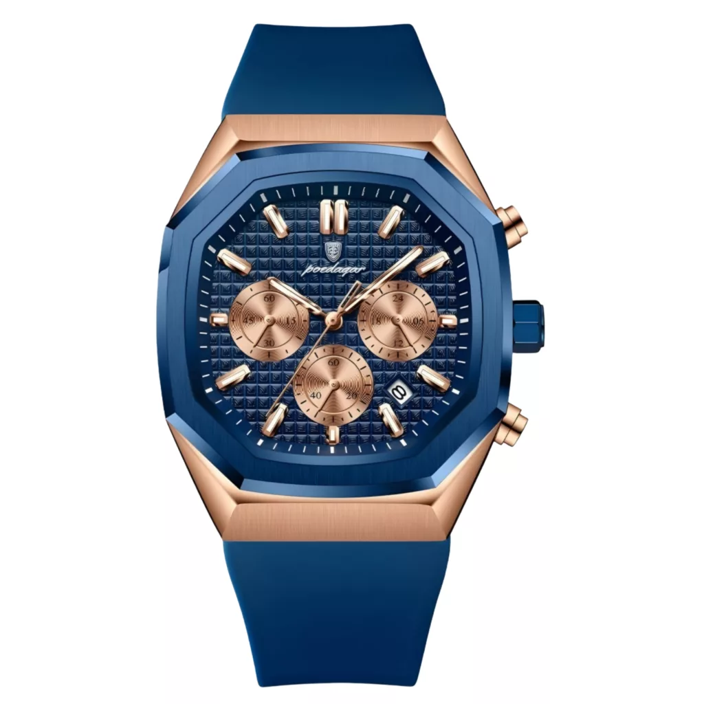 ساعت مچی عقربه‌ای کوارتز مردانه پوداگار مدل اسپرت سه موتور فعال کرنوگراف بند پیو کد P.S2