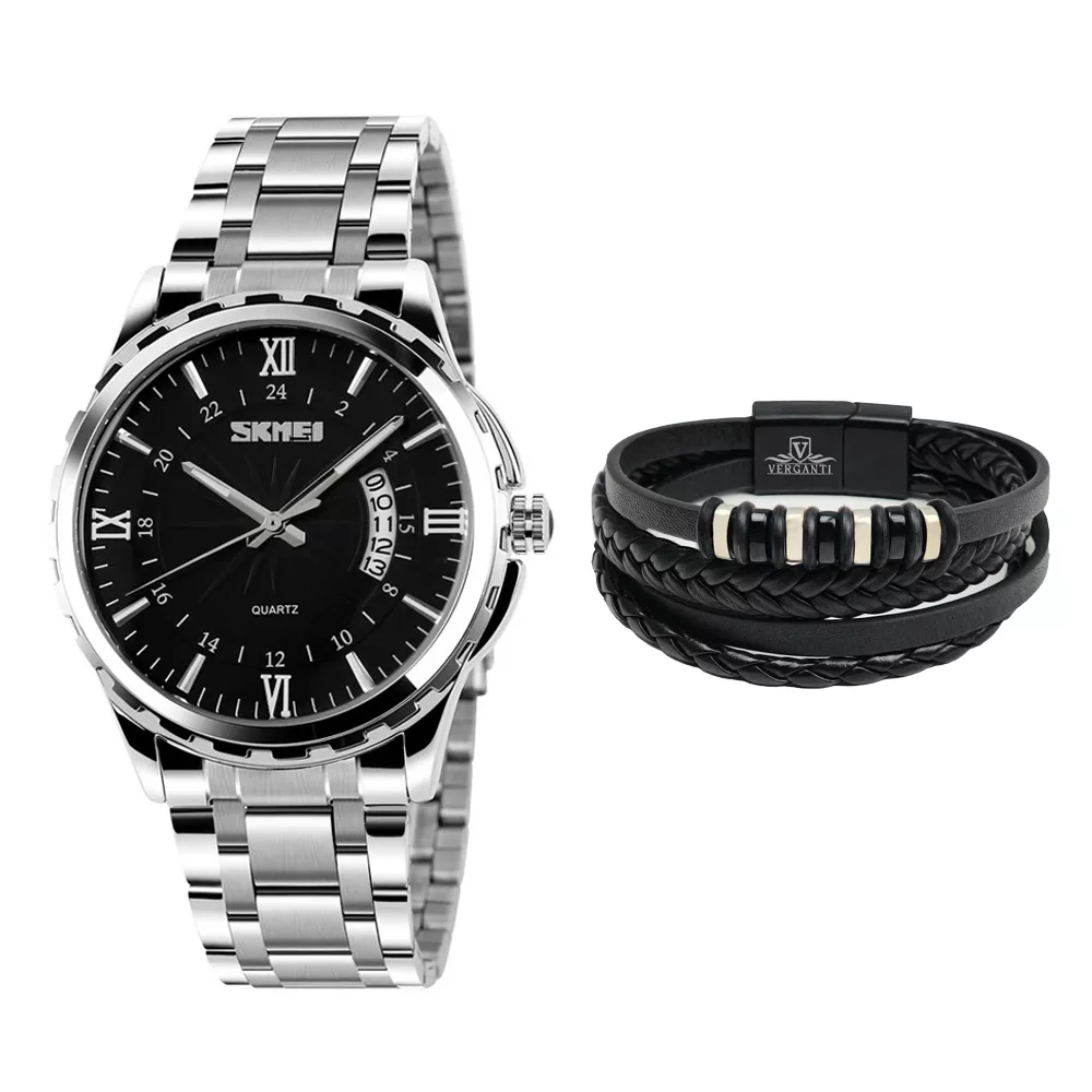 ساعت مچی عقربه‌ای کوارتز مردانه اسکمی مدل 9069SIBBK به همراه دستبند