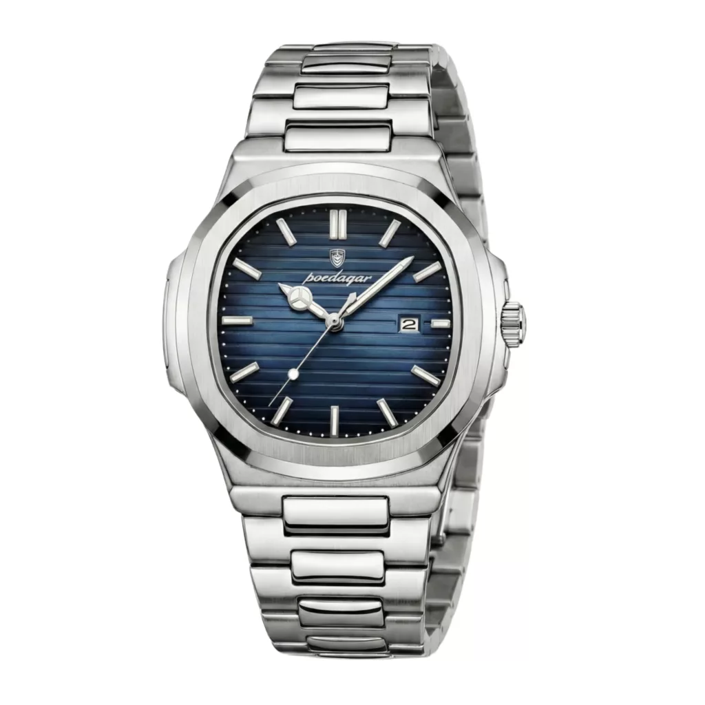 ساعت مچی عقربه‌ای کوارتز مردانه پوداگار مدل ناتیلوس اسپرت تک موتوره بند استیل دیت جاست قفل مخفی کد P3