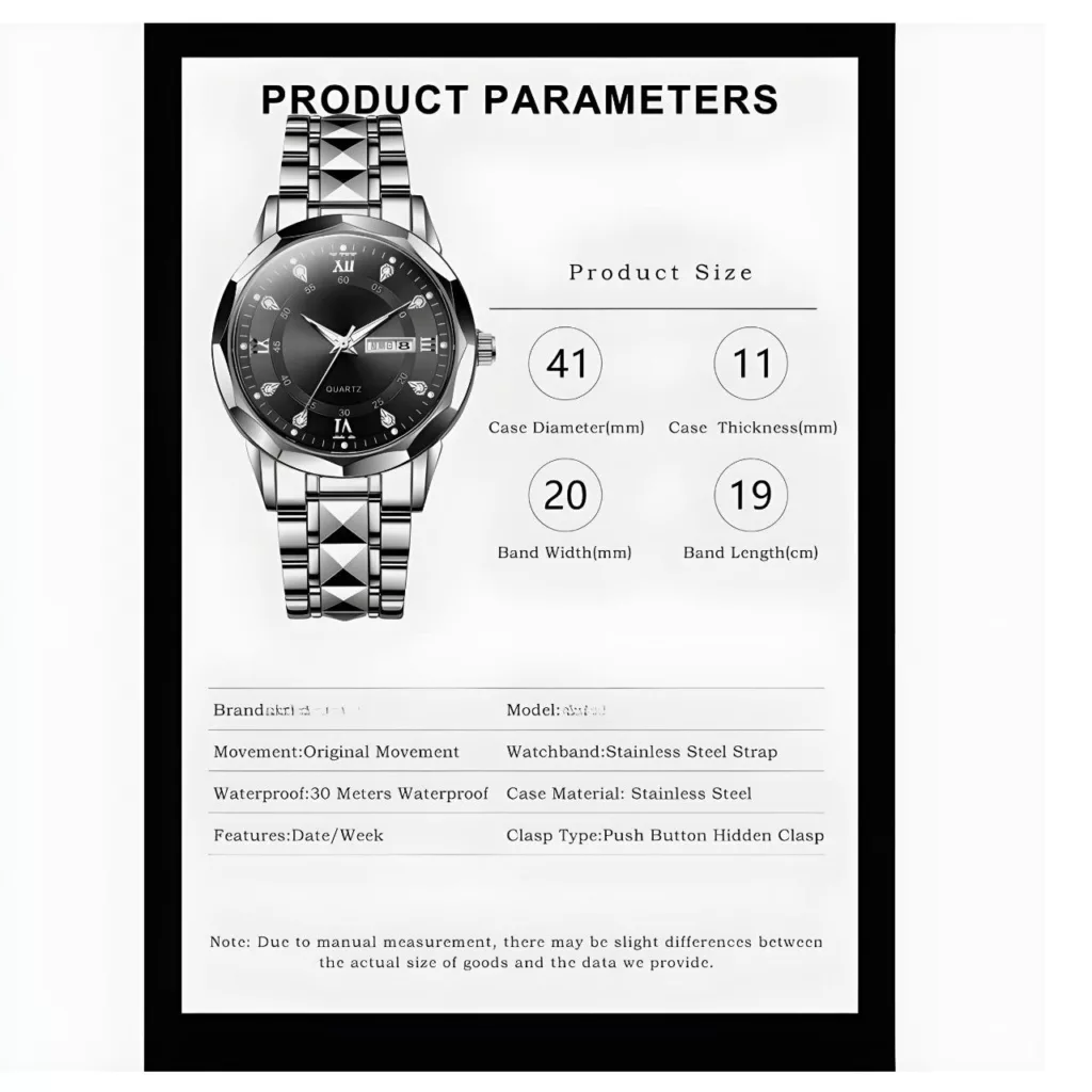 ساعت مچی عقربه‌ای کوارتز مردانه مدل الماسی دو تقویم کد 105