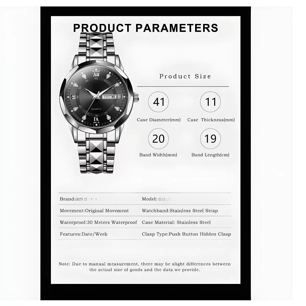 ساعت مچی عقربه‌ای کوارتز مردانه مدل الماسی دو تقویم کد 105