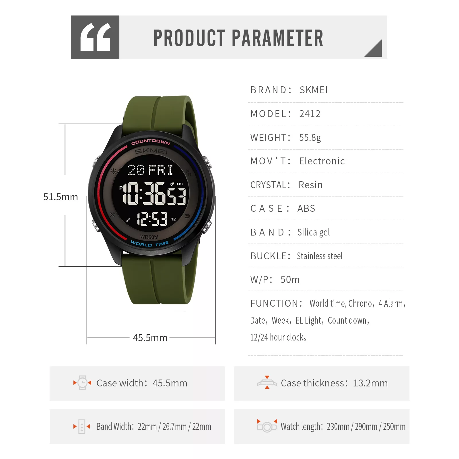 ساعت مچی دیجیتال مردانه اسکمی مدل 2412 AG