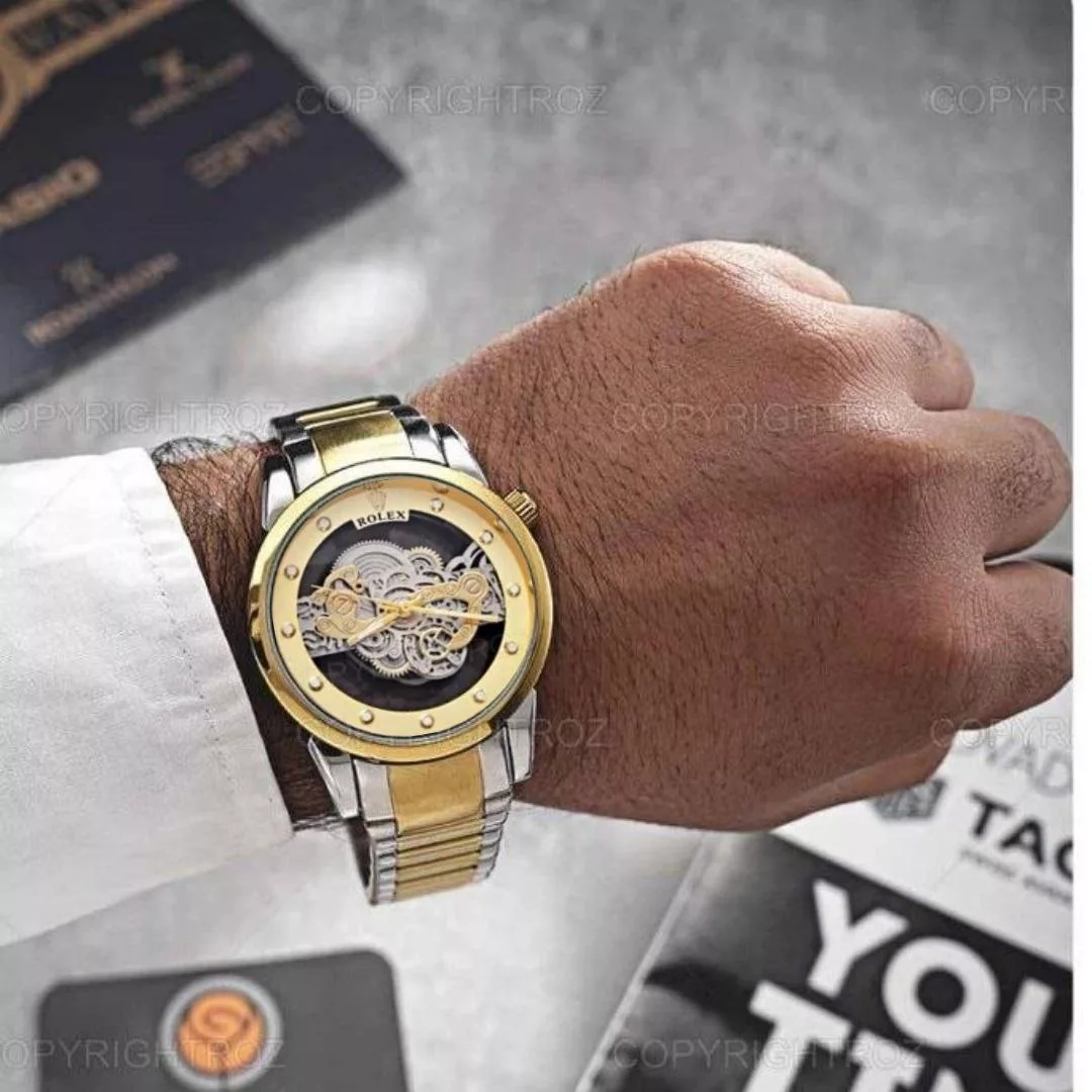 ساعت مچی عقربه‌ای کوارتز مردانه مدل پشت شیشه ای موتور نمایان کد 01