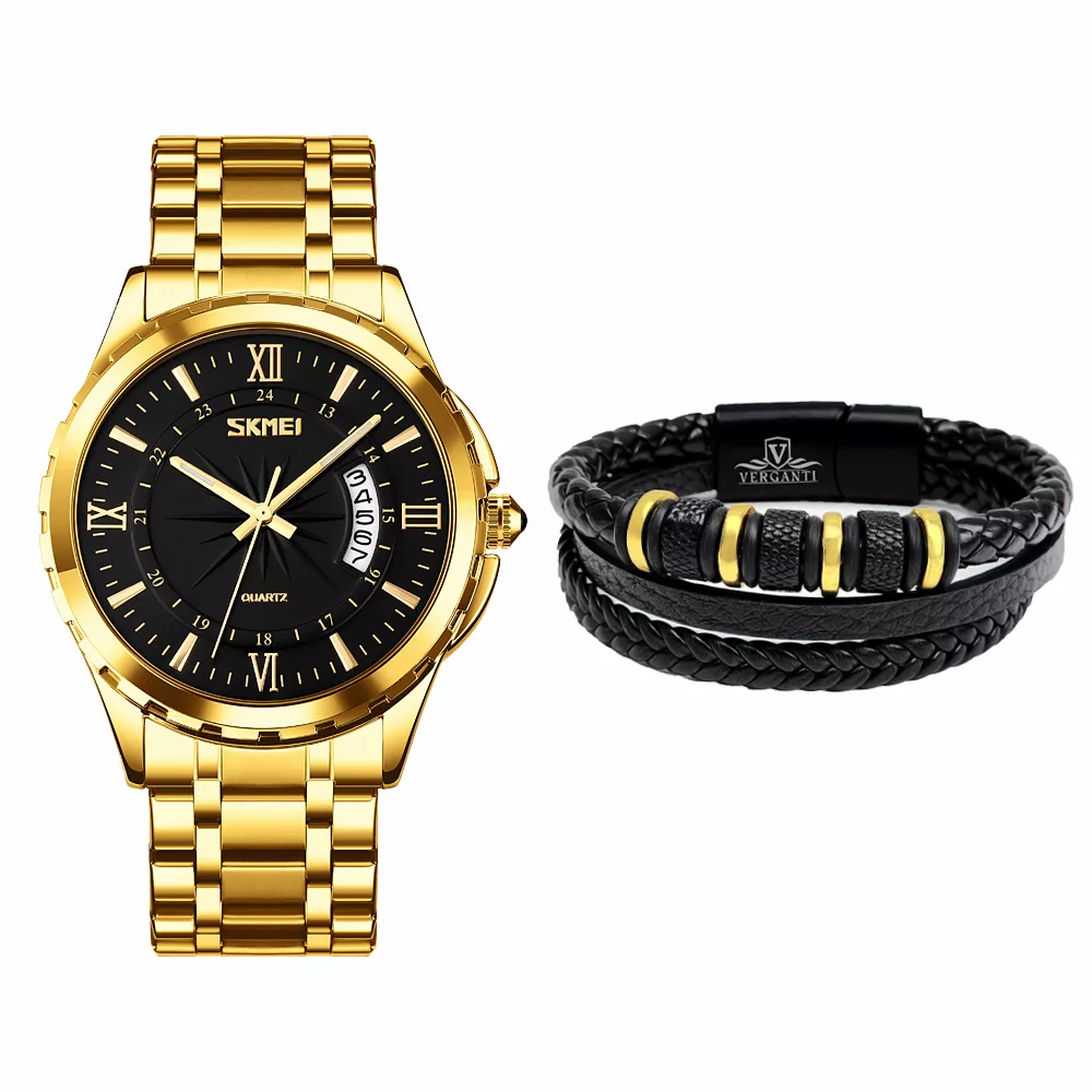 ساعت مچی عقربه‌ای کوارتز مردانه اسکمی مدل 9069GDBK به همراه دستبند