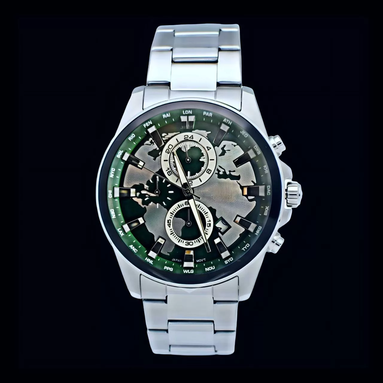 ساعت مچی عقربه‌ای کوارتز مردانه مدل سه موتور فعال کورنوگراف جهان نما کد 104