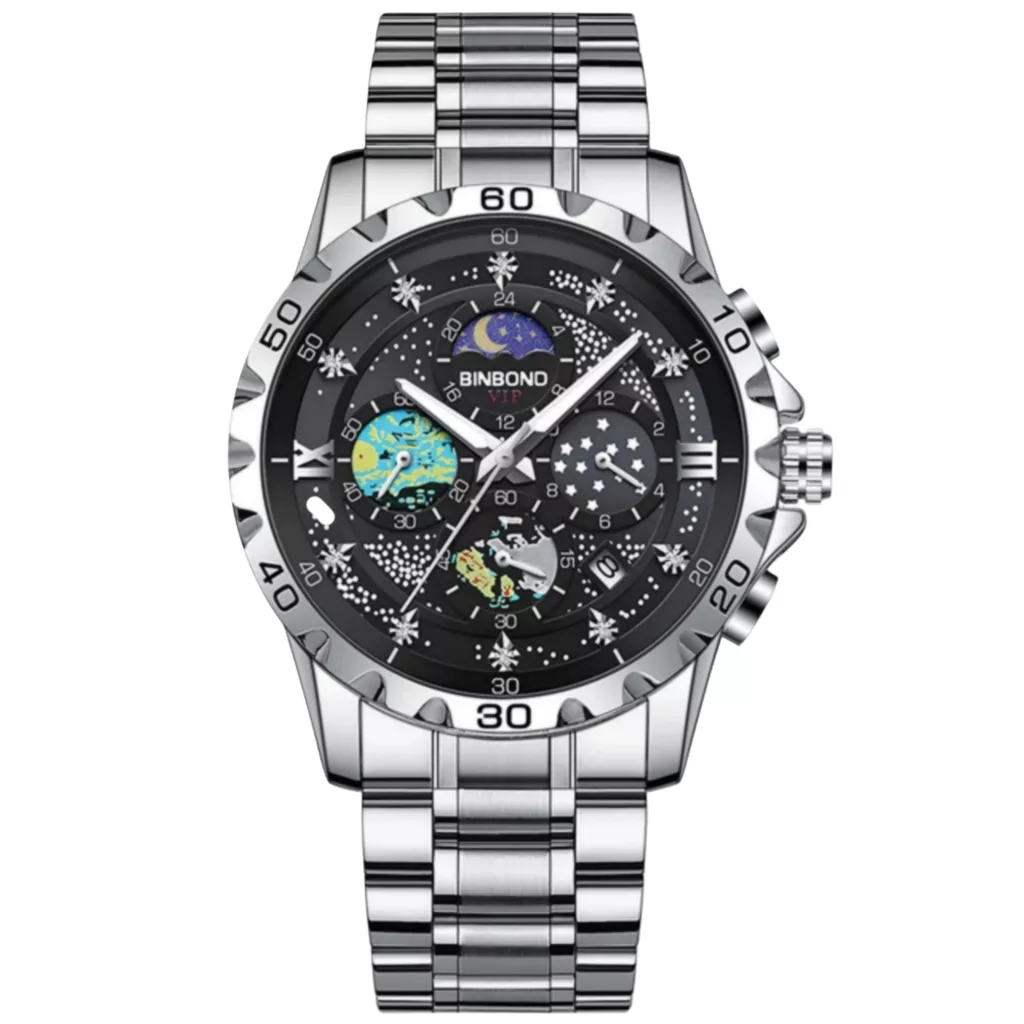 ساعت مچی عقربه‌ای کوارتز مردانه بین باند مدل کرنوگراف  استیل کد 1-3