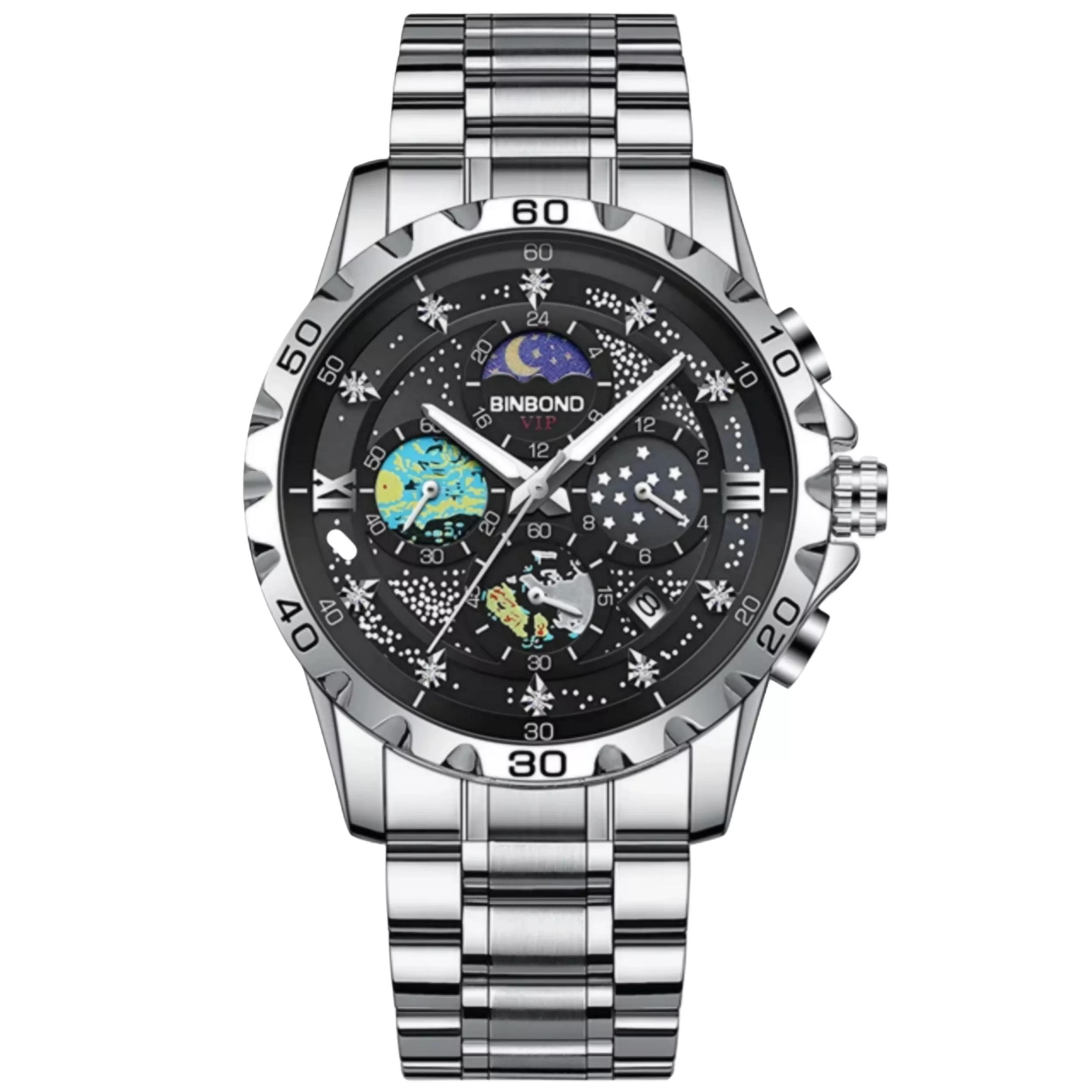 ساعت مچی عقربه‌ای کوارتز مردانه بین باند مدل کرنوگراف  استیل کد 1-3