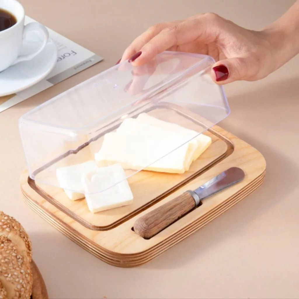 ظرف کره مدل کف چوبی کد KK01 به همراه کارد مجموعه 2 عددی