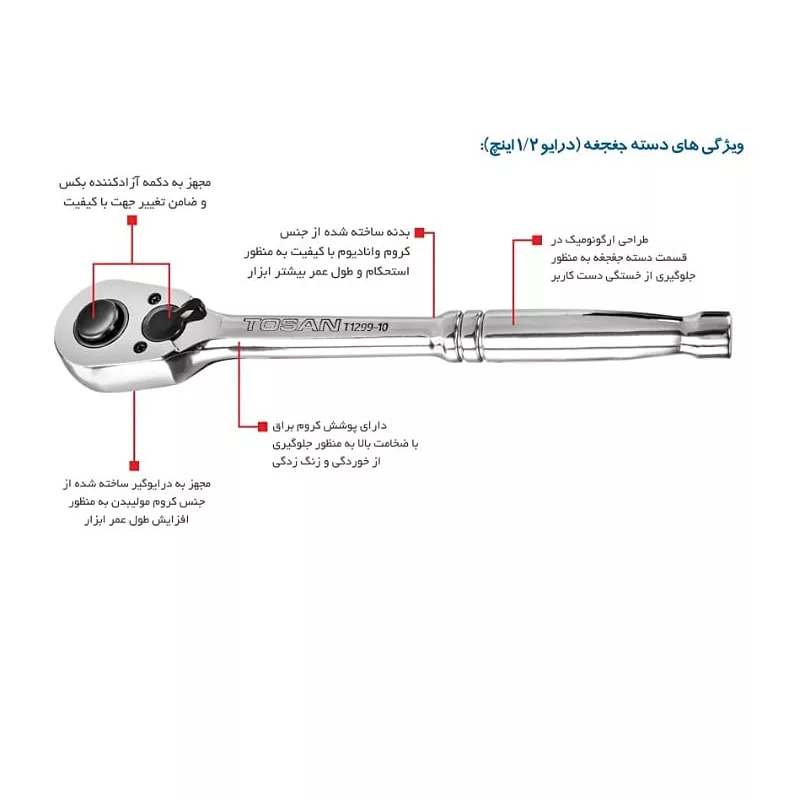 دسته بکس جغجغه ای توسن کد TSN-1/2-10 سایز 1/2 اینچ