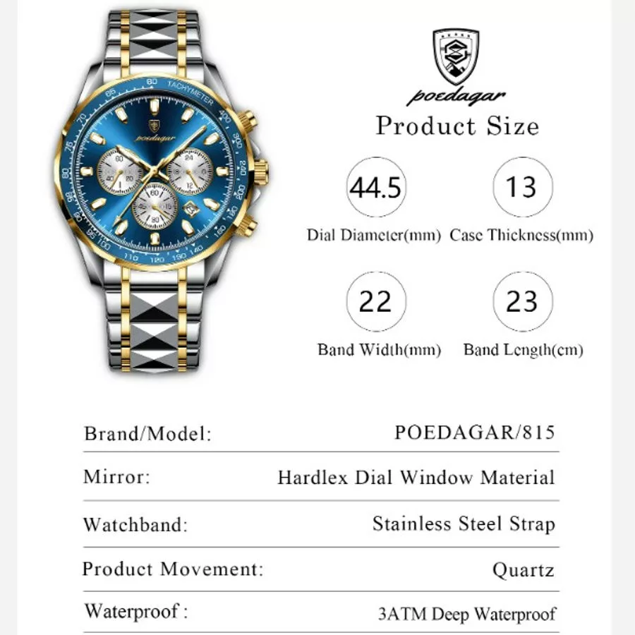 ساعت مچی عقربه‌ای مردانه کوارتز کرنوگراف پوداگار مدل 815B