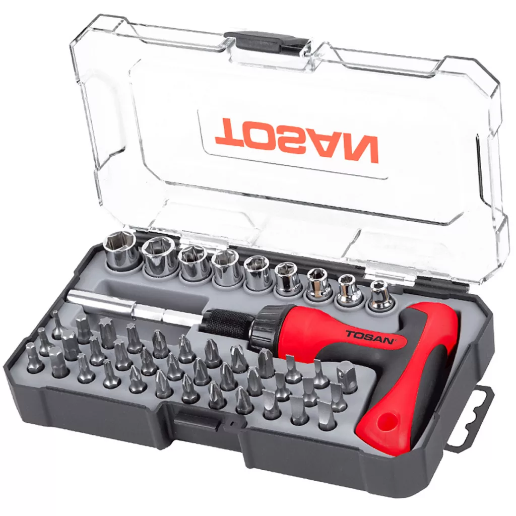 مجموعه 47 عددی سری بکس و پیچ گوشتی جغجغه ای توسن مدل T814-S47