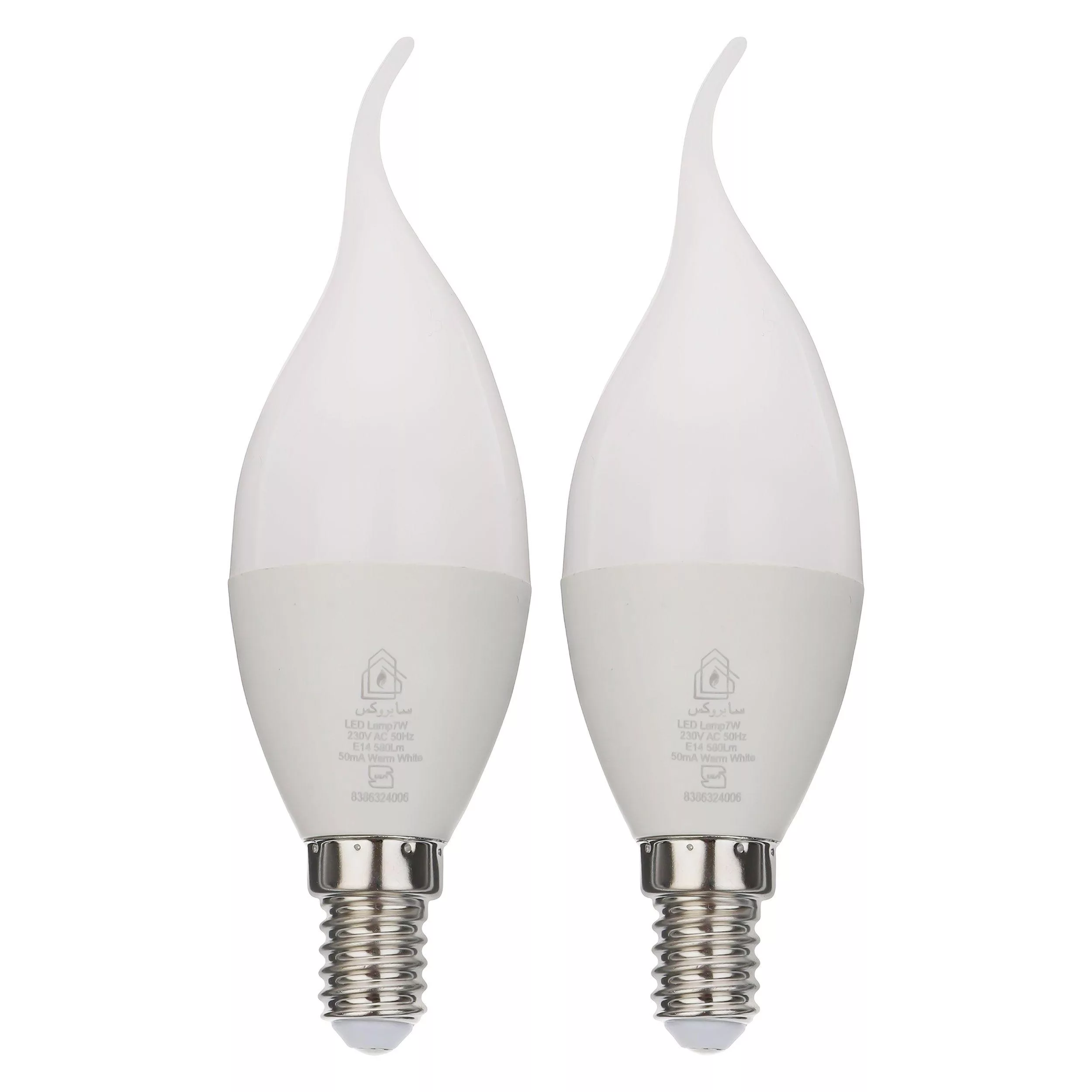لامپ اس ام دی 7 وات سایروکس مدل شمعی اشکی پایه E14 بسته 2 عددی